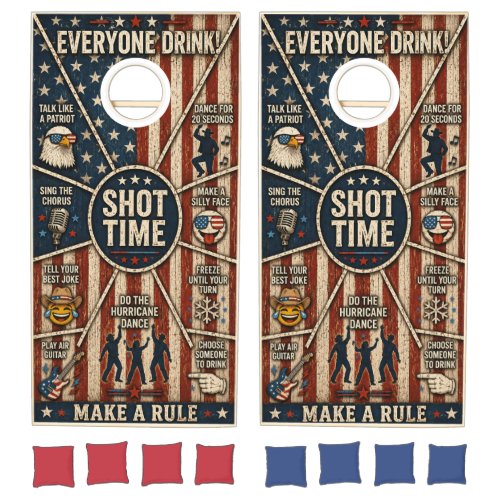 Patriotic American Flag Shot Time Cornhole Set