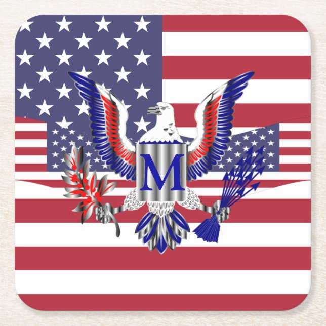 Patriotic American flag Square Paper Coaster (Front)