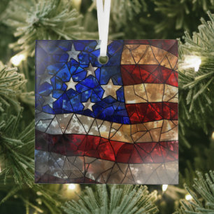 Patriotic American Flag Stained Glass Ornament
