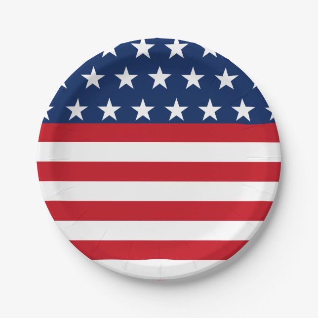 Patriotic American Flag Star and Stripes USA Paper Plates (Front)
