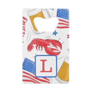 Patriotic American Flag Star Lobster Beer Monogram Credit Card Bottle Opener