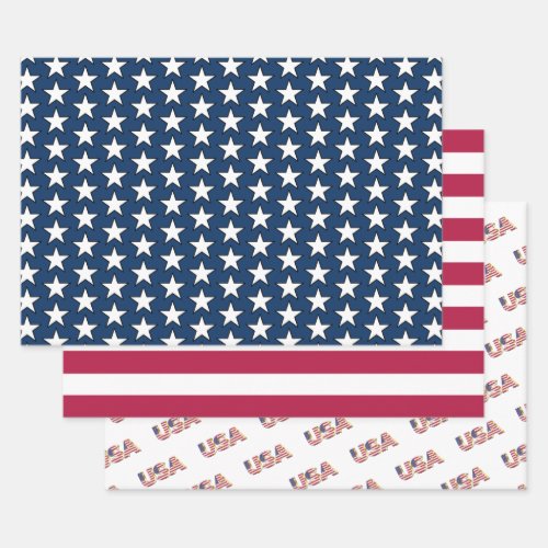 Patriotic American Flag Star Stripe Red White Blue Wrapping Paper Sheets