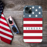 Patriotic American Flag Stars and Stripes Custom iPhone 13 Case<br><div class="desc">Patriotic American flag phone case featuring the Stars and Stripes in Red,  White and Blue,  personalize by adding your name.</div>