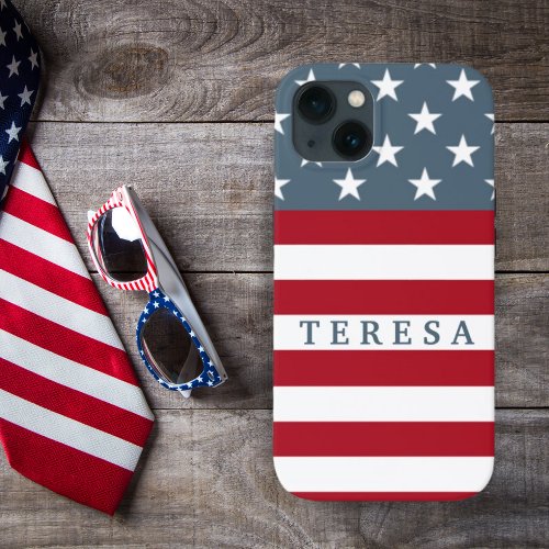 Patriotic American Flag Stars and Stripes Custom iPhone 13 Case
