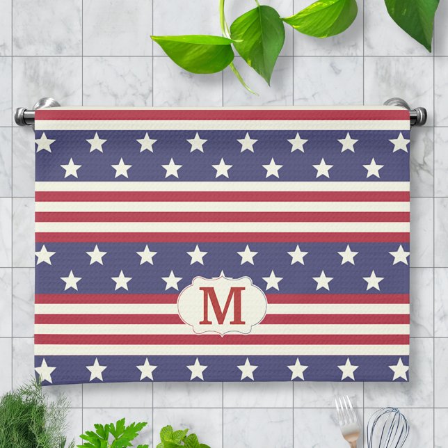 Patriotic American Flag Stars and Stripes Monogram Towel (Creator Uploaded)