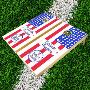 Patriotic American Flag Stars Stripes Personalized Cornhole Set