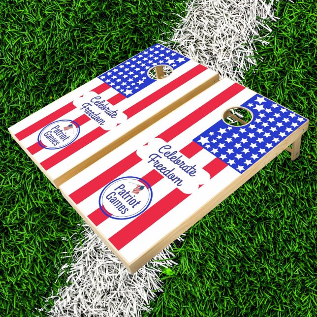 Patriotic American Flag Stars Stripes Personalized Cornhole Set (Creator Uploaded)