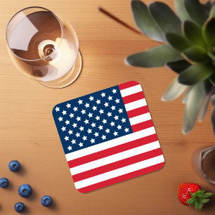 Patriotic American Flag Stars Stripes Square Paper Coaster