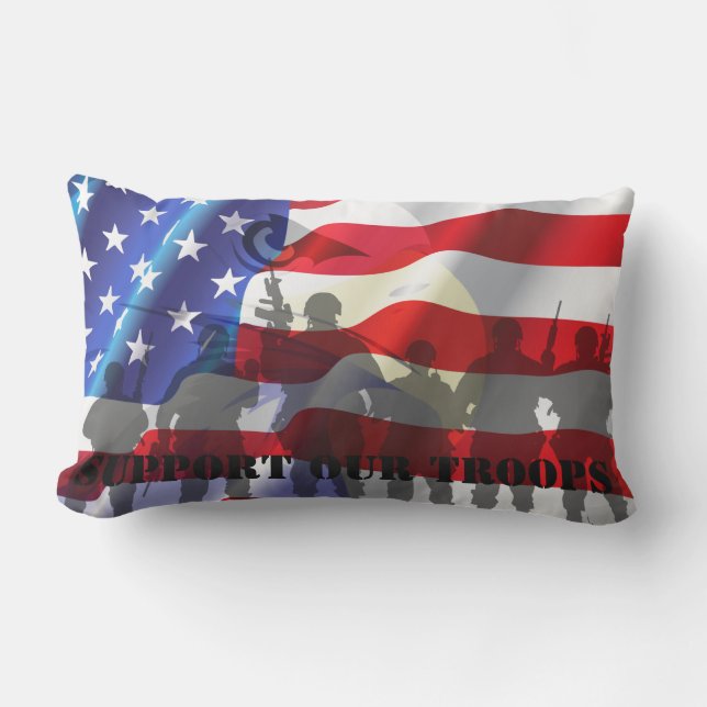Patriotic American Flag Support our troops Lumbar Pillow (Front)
