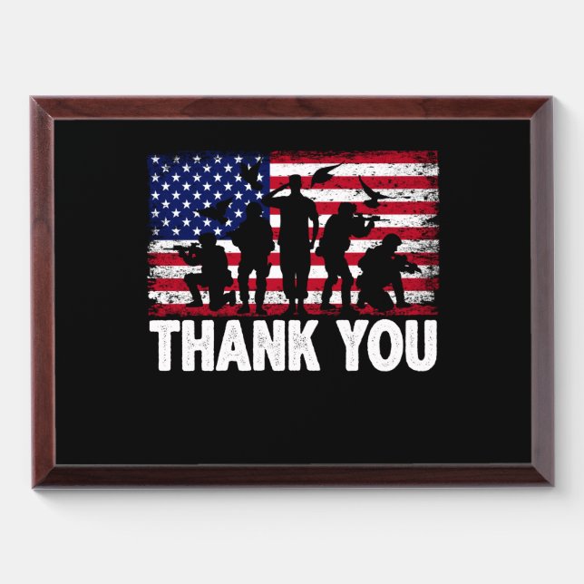 Patriotic American Flag Thank You Award Plaque (Horizontal)