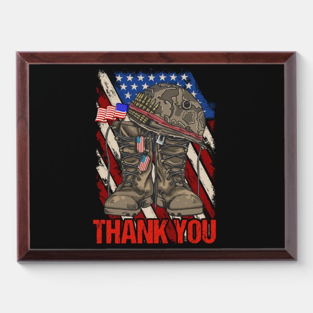 Patriotic American Flag Thank You Award Plaque (Horizontal)