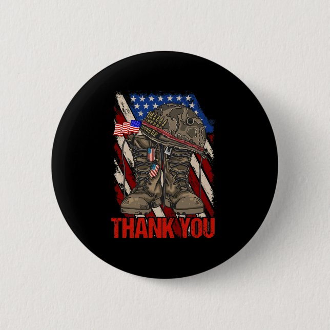 Patriotic American Flag Thank You Button (Front)