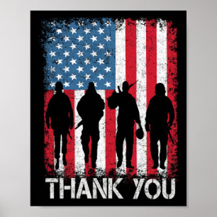 Patriotic American Flag Thank You For Men Women Ki Poster