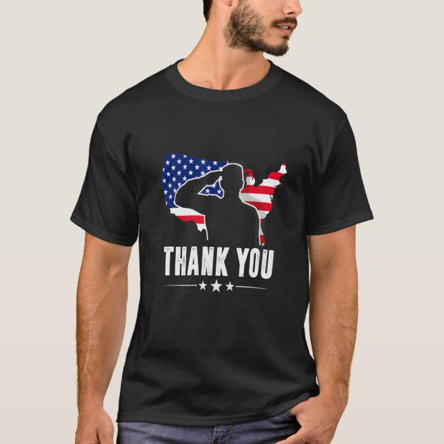 Patriotic American Flag Thank You For Your Service T-Shirt (Front)