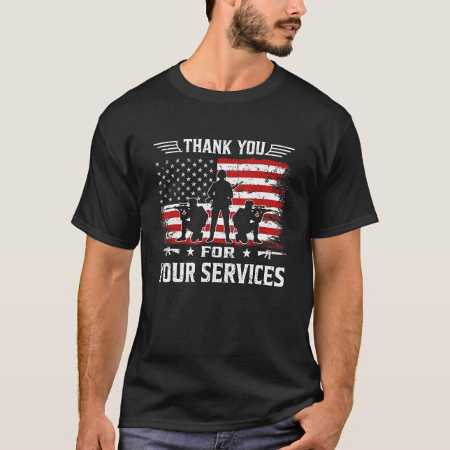 Patriotic American Flag Thank You For Your Service T-Shirt (Front)