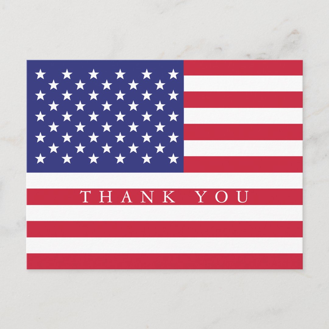 Patriotic American Flag Thank You Postcard | Zazzle