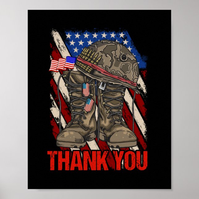 Patriotic American Flag Thank You Poster (Front)