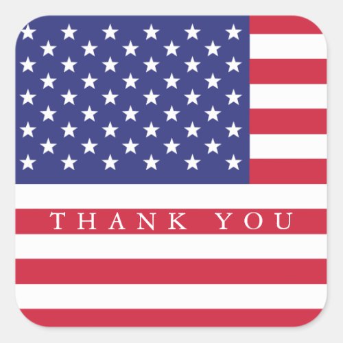Patriotic American Flag Thank You Square Sticker