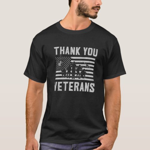Patriotic American Flag Thank You Veterans For Men T_Shirt