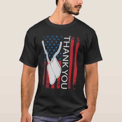 Patriotic American Flag Thank You Veterans For Men T_Shirt