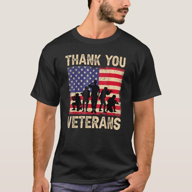 Patriotic American Flag Thank You Veterans For Men T-Shirt (Front)