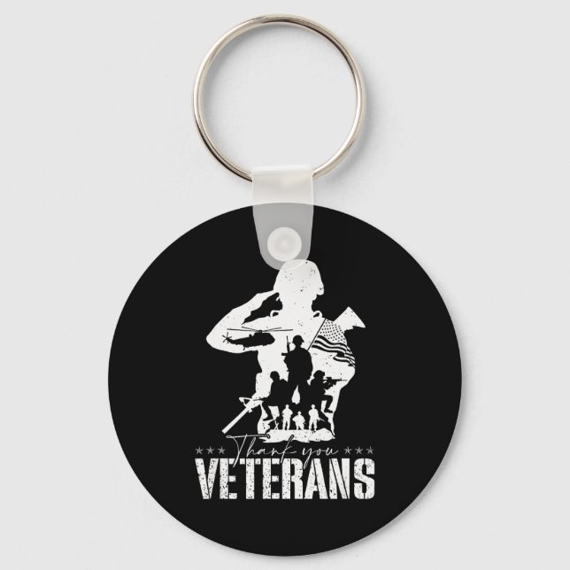 Patriotic American Flag Thank You Veterans Men Wom Keychain (Front)