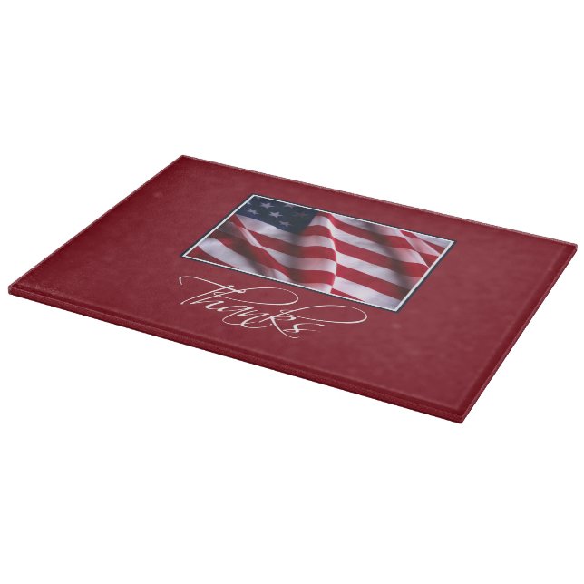 Patriotic American Flag Thanks in Red Cutting Board (Corner)