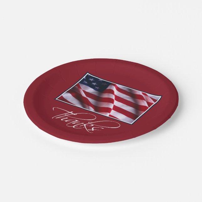 Patriotic American Flag Thanks in Red Paper Plates (Angled)