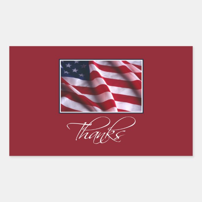 Patriotic American Flag Thanks in Red Rectangular Sticker (Front)
