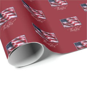 Patriotic American Flag Thanks in Red Wrapping Paper