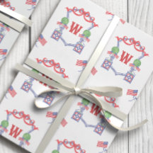 Patriotic American Flag Topiary Monogram Crest