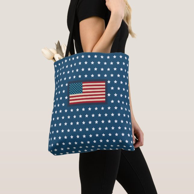 Patriotic American Flag Tote Bag Gift (Close Up)