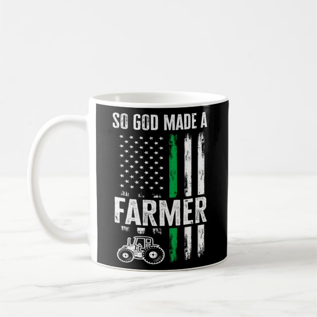 Patriotic American Flag Tractor So God Made A Farm Coffee Mug (Left)