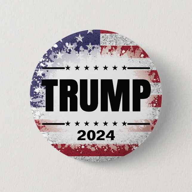 Patriotic American Flag Trump 2024   Button (Front)