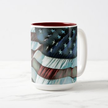 Patriotic American Flag Two-tone Coffee Mug by ForEverProud at Zazzle