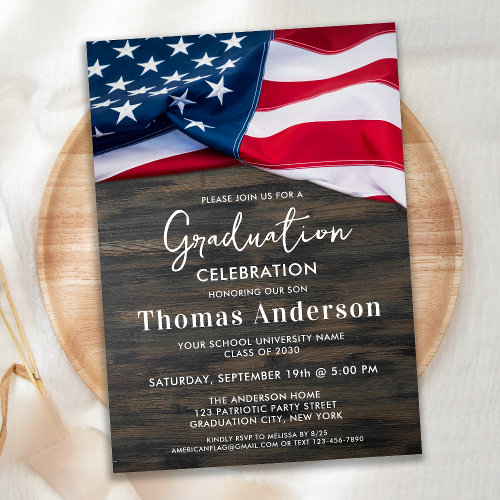 Patriotic American Flag US Military Graduation Invitation