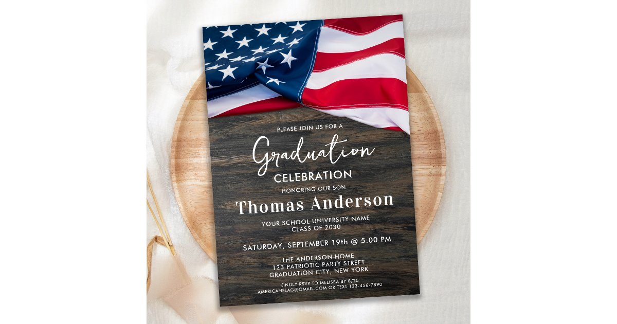 Patriotic American Flag US Military Graduation Invitation | Zazzle