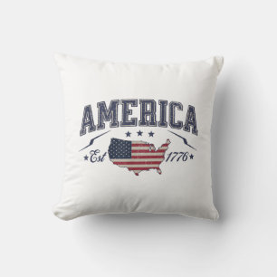 Patriotic American Flag USA Est 1776 4th of July A Throw Pillow