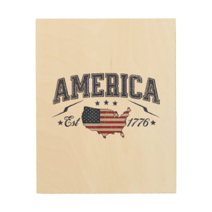 Patriotic American Flag USA Est 1776 4th of July A Wood Wall Art