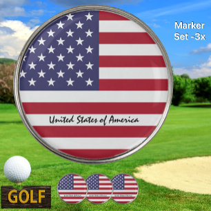 Patriotic American Flag & USA Golf Ball Marker