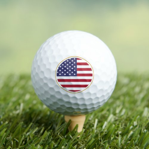 Patriotic American Flag  USA Golf Balls  Gold