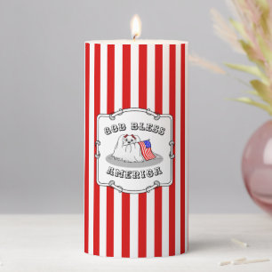 Patriotic American Flag USA Maltese Dog - Cute Fun Pillar Candle