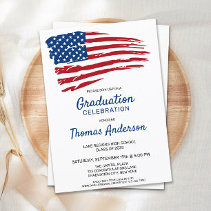 Patriotic American Flag Usa Military Graduation Invitation Postcard