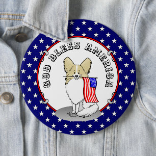 Patriotic American Flag USA Papillon (lemon) Cute Button