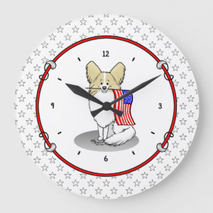 Patriotic American Flag USA Papillon (lemon) Cute Large Clock