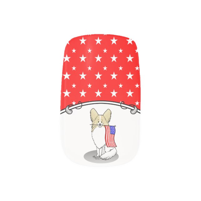 Patriotic American Flag USA Papillon (lemon) Cute Minx Nail Art (Left Thumb)