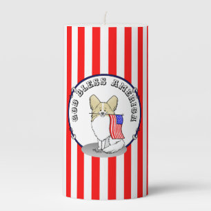 Patriotic American Flag USA Papillon (lemon) Cute Pillar Candle