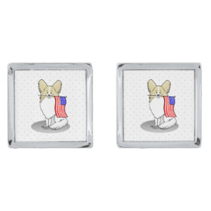Patriotic American Flag USA Papillon (lemon) Funny Cufflinks