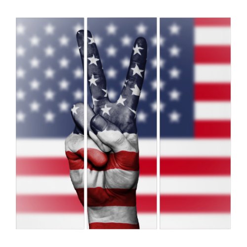 Patriotic American Flag USA Peace Sign Triptych