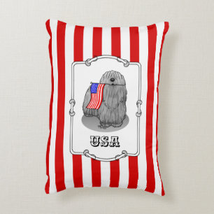 Patriotic American Flag USA Puli Dog (gray) Cute Accent Pillow